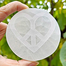 Selenite wheel with Peace heart symbol approx. 8cm