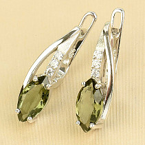Moldavite and zircons elegant earrings Ag 925/1000