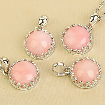 Pink opal round pendant with rim Ag 925/1000 + Rh