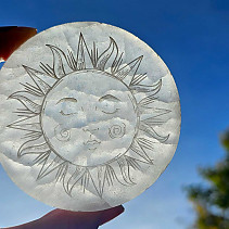 Selenite wheel with a sun motif approx. 7.5 cm
