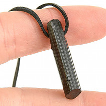 Leather pendant tourmaline scoryl crystal black 3.7g