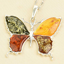 Four-color butterfly pendant made of amber Ag 925/1000 4.1g