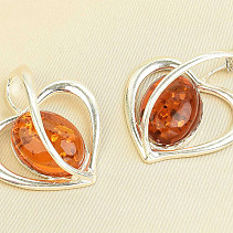 Silver heart pendant decorated with amber Ag 925/1000