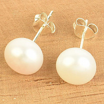 Pearl earrings stone white Ag 925/1000 stud (approx. 9mm)