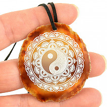 Larger agate pendant yin yang slice 16.7g