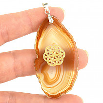 Agate pendant handle Ag 925/1000 engraved mandala 10.0g