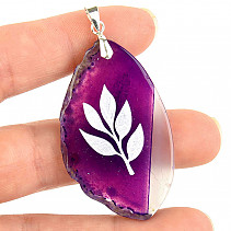 Purple agate pendant leaf mount Ag 925/1000 12.3g