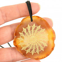 Agate pendant slice with Mandala motif 20.2g