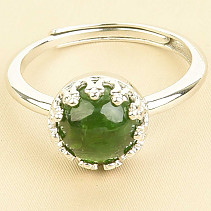 Round chrome diopside ring with Ag 925/1000 + Rh bezel