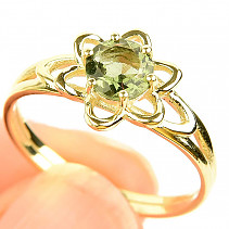 Ring with vltavine flower 6mm standard cut gold Au 585/1000 14K (size 58) 2.93g