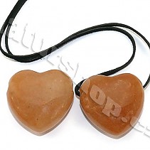 Calcite Orange bigger heart pendant on leather