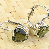 Moldavite Heart Earrings 8 mm Ag 925/1000 + Rh
