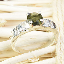 Vltavín a zirkony prsten brus 6mm stříbro Ag 925/1000