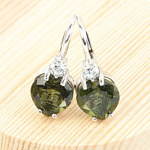 Moldavite Heart Earrings 8x86mm Ag Rh + zircons
