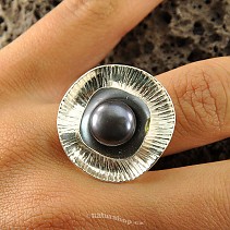 Kolekce Botanic: stříbro prsten Ag květ s tmavou perlou