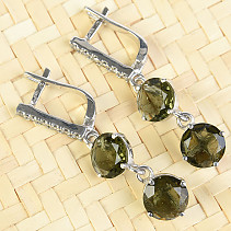 Moldavite earrings with cubic zirconia Ag 925/1000 + Rh 9x9mm