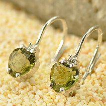 Moldavite heart earrings + zircon 6x6mm Ag 925/1000 Rh +