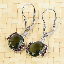 Moldavite earrings with oval garnet Ag 925/1000