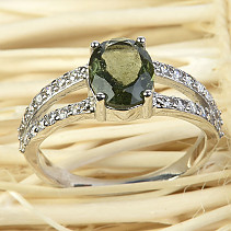 Vltavín se zirkony prsten standard brus ovál 9 x 7mm stříbro Ag 925/1000 + Rh