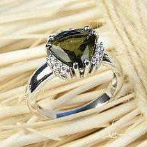Vltavín a zirkony prsten trojúhelník 10 x 10mm standard brus stříbro Ag 925/1000 + Rh