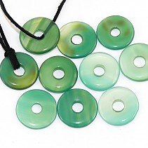 Agate dyed green donut pendant leather 25 mm