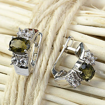 Moldavite earrings with cubic zirconia 5x7mm Ag 925/1000 Rh