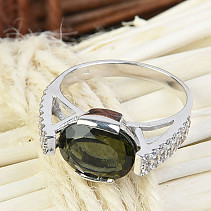 Vltavín prsten se zirkony ovál 11 x 8mm standart brus Ag 925/1000 + Rh