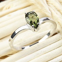 Vltavín prsten kapka 8 x 5mm standard Ag 925/1000 + Rh