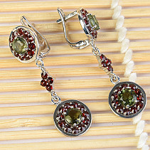 Flowers and garnets earrings round 5 mm round Ag 925/1000 + Rh