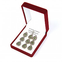 Luxusní dárková sada šperků s vltavíny a granáty kapka Ag 925/1000 + Rh 9.65 + 4.7g