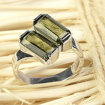 Vltavín prsten obdélníky 10 x 5mm brus Ag 925/1000 + Rh