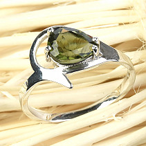 Vltavín prsten slza 8 x 6mm standard brus Ag 925/1000 + Rh