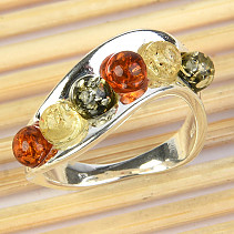 Stříbrný prsten jantar multicolor Ag 925/1000