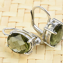 Moldavite earrings oval 10 x 8mm checker top Ag 925/1000 + Rh