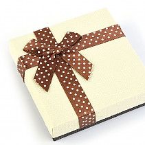 Dárková krabička krémová s puntíky s hnědou mašlí 9 x 9cm