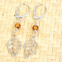 Silver amber earrings padlock Ag 925/1000