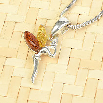 Silver fairy pendant with honey amber + yellow Ag 925/1000