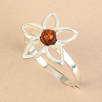 Jantar prsten květ Ag 925/1000