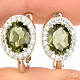 Oval earrings with moldavite and zircons, cut 8x6mm Ag 925/1000 + Rh