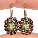 Oval earrings with moldavite and garnets standard grind Ag 925/1000