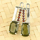 Earrings with moldavite rectangle 9x6mm and garnet Ag 925/1000 + Rh
