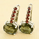 Moldavite and garnet earrings 9 x 7mm Ag 925/1000 + Rh 3.6g