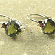 Moldavite earrings and garnet heart 8 mm silver Ag 925/1000