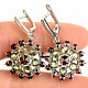 Earrings with moldavites and garnets flower Ag 925/1000 + 10 g Rh