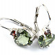 Earrings Moldavite heart and garnet Ag 925/1000 Rh + 7x7mm