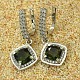 Moldavite with cubic zirconia diamond earrings 8 mm Ag 925/1000 Rh +