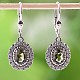 Moldavite oval earrings with cubic zirconia 925/1000 Ag + Rh