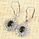 Moldavite oval earrings with cubic zirconia 925/1000 Ag + Rh