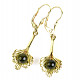 Gold earrings with moldavite on flower Au 585/1000 14K