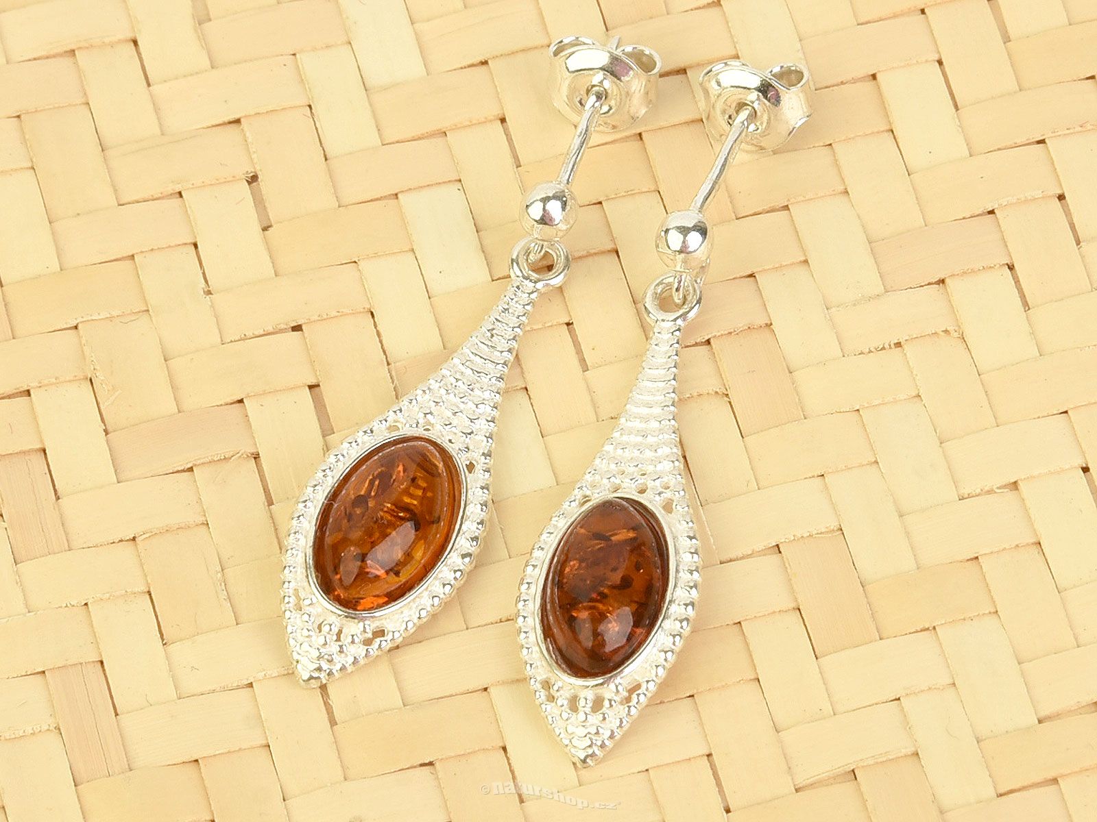 Silver earrings with honey amber Ag 925/1000 - naturshop.cz